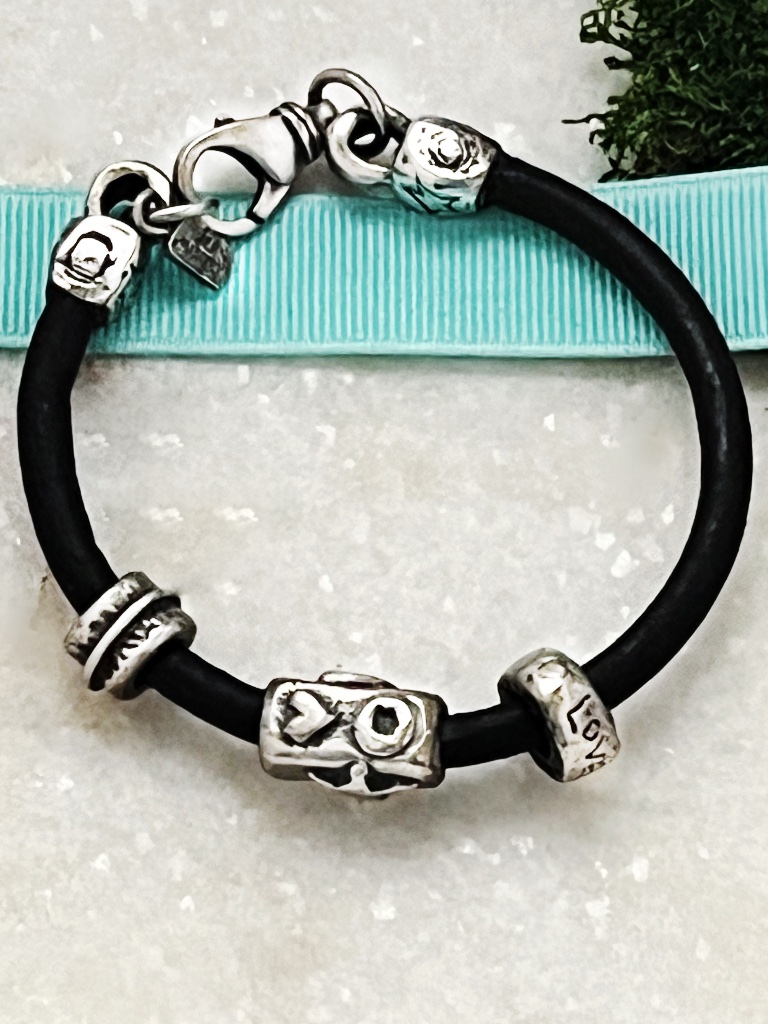 Jes Maharry Leather + Sterling Love Bracelet.